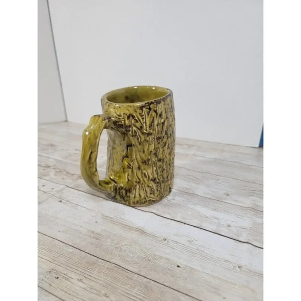 Handmade Tree Stump‎ Shaped Pottery Coffee Tea Mug Signed Millrights Unique